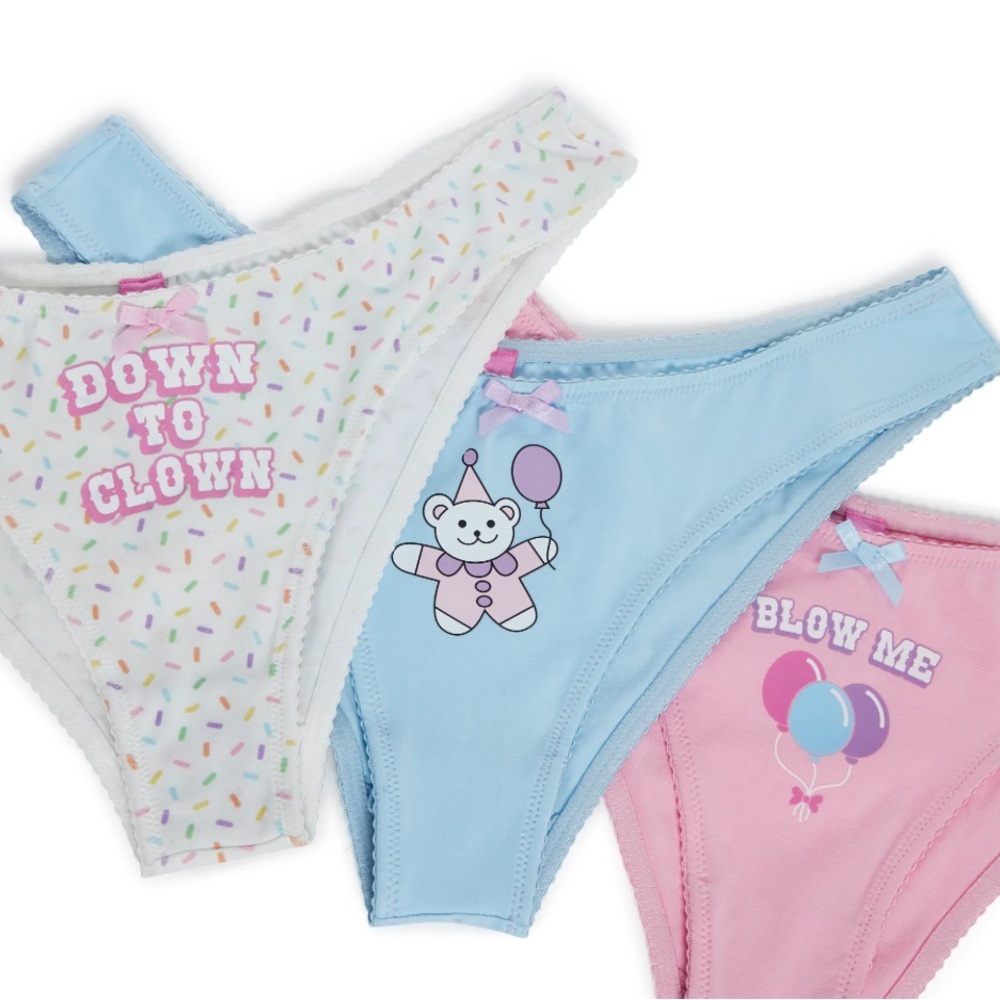 New in package Dolls Kill Fun Print Panties Set - Blue, Pink, Multicolor